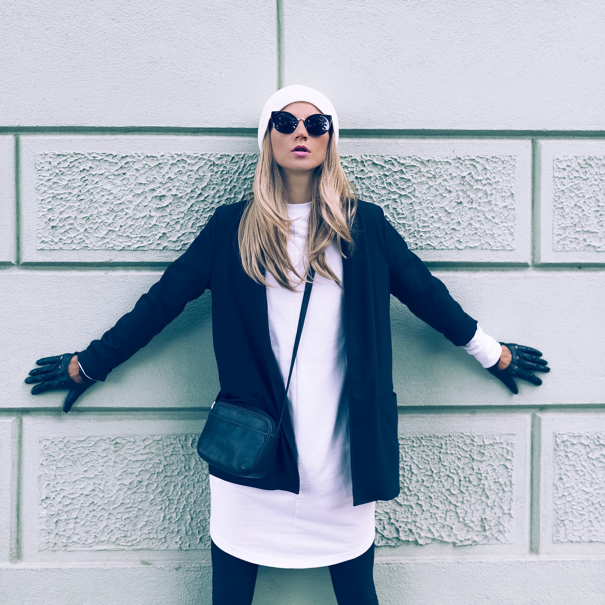 Blonde on the street. Urban fashion casual style